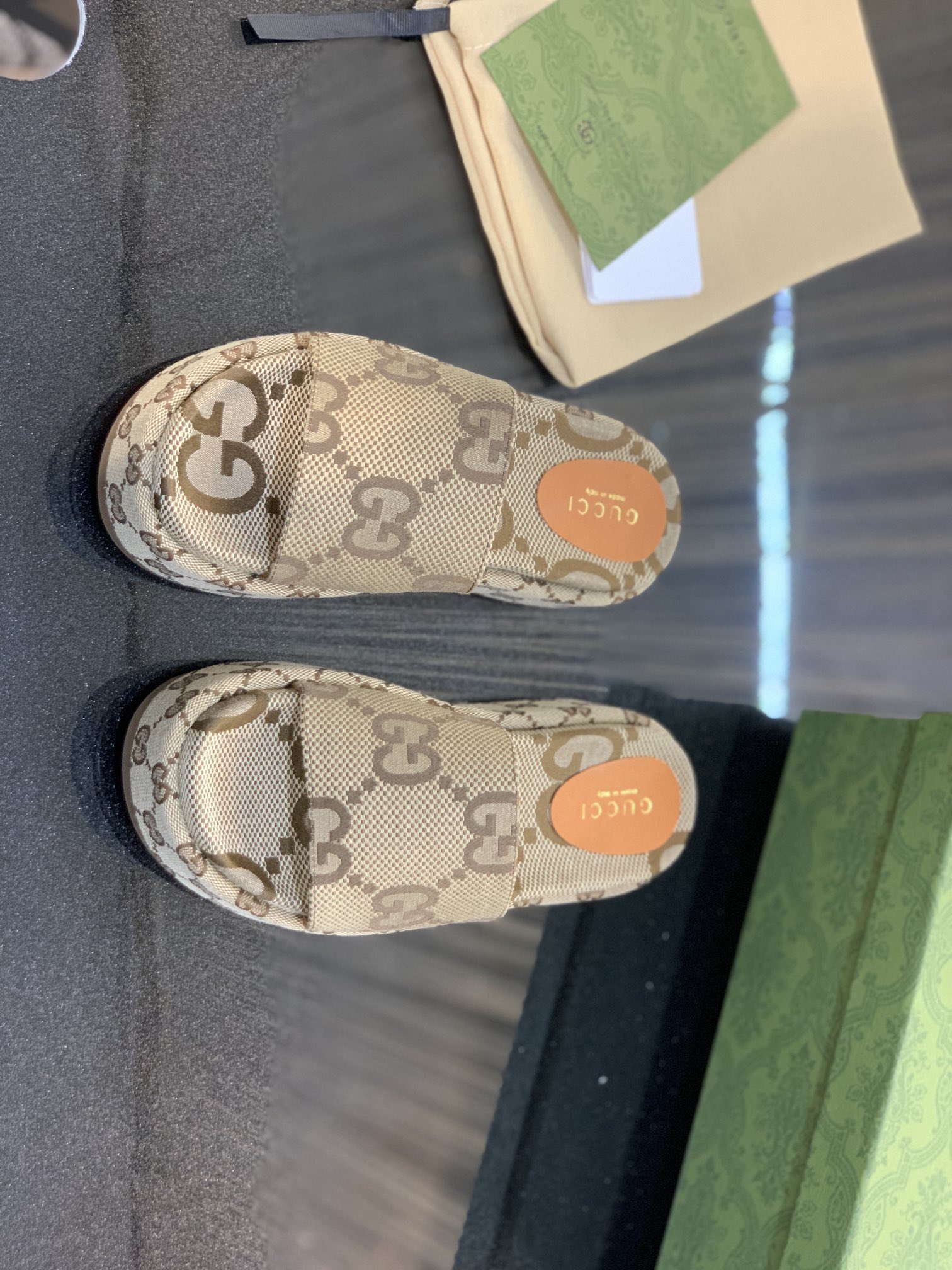 Gucci Platform Slide Sandal Maxi GG Camel Ebony GG Trim Canvas - vstockx