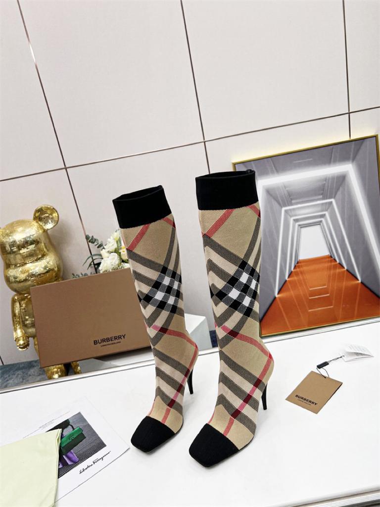 Burberry Knitted Check Sock Boots Heel height: 10.5cm/4.1in - vstockx