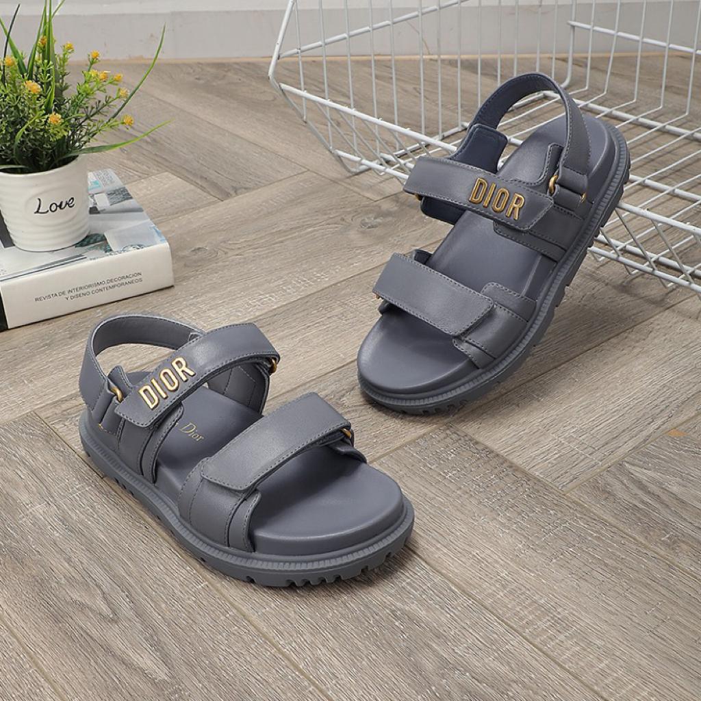DIOR DIORACT SANDAL Gray Stone Lambskin - vstockx