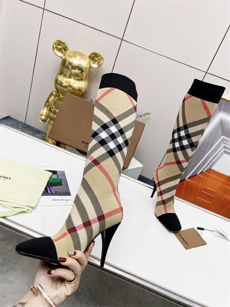 Burberry Knitted Check Sock Boots Heel height: 10.5cm/4.1in - vstockx