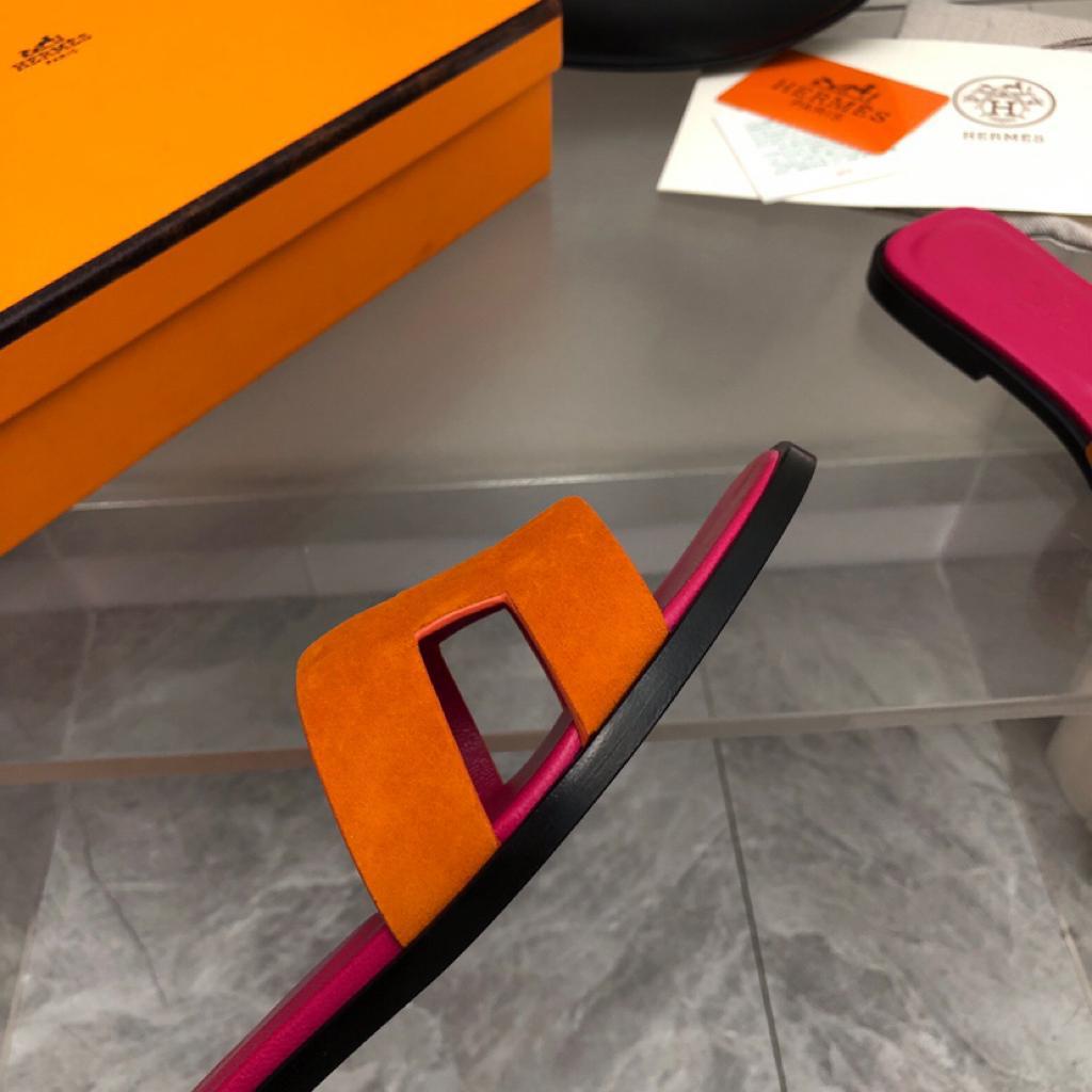 Hermes Oran Sandal Orange Synthetique Suede Goatskin - vstockx