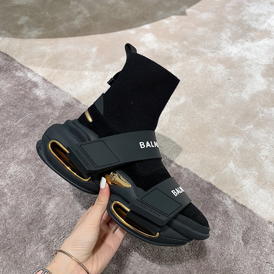 Balmain B-Bold High-Top Black Gold - vstockx