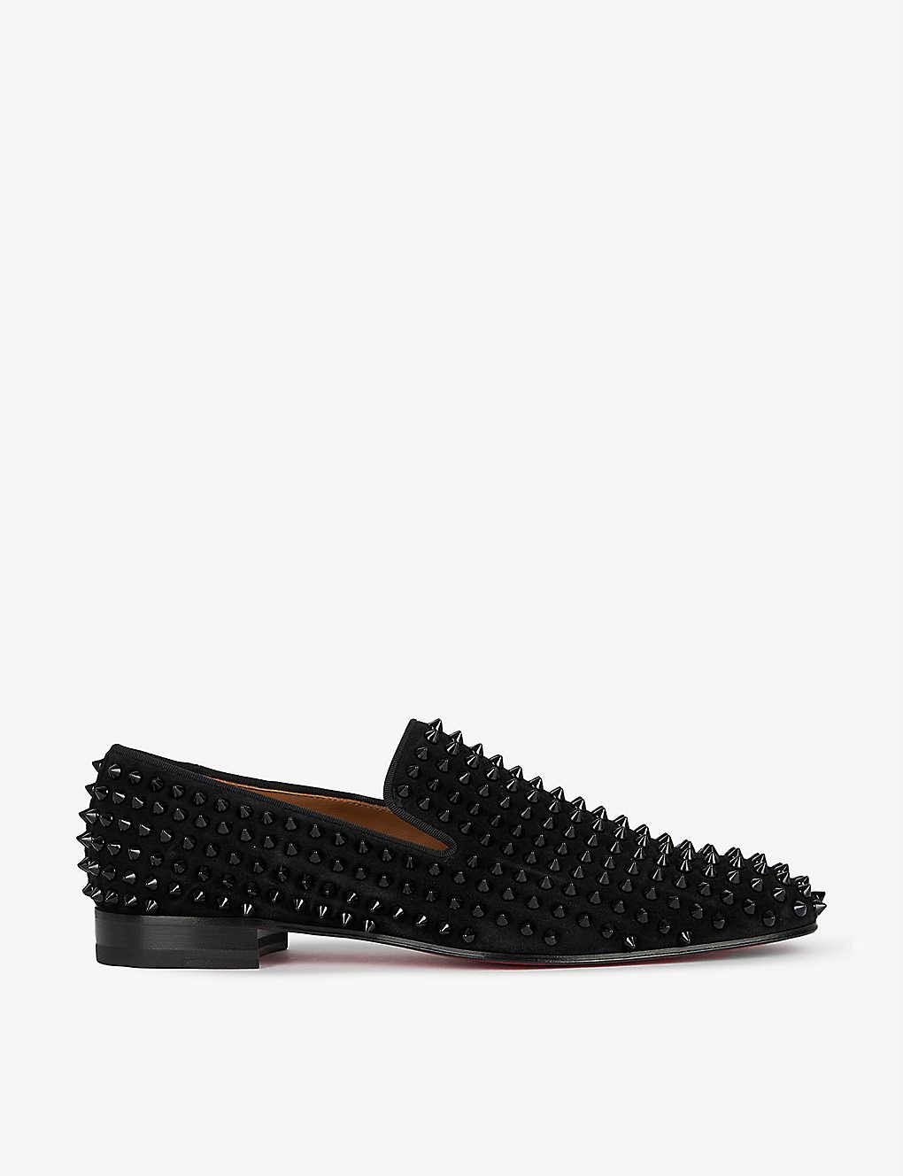 Christian Louboutin black Spikes Dandelion suede loafers - vstockx