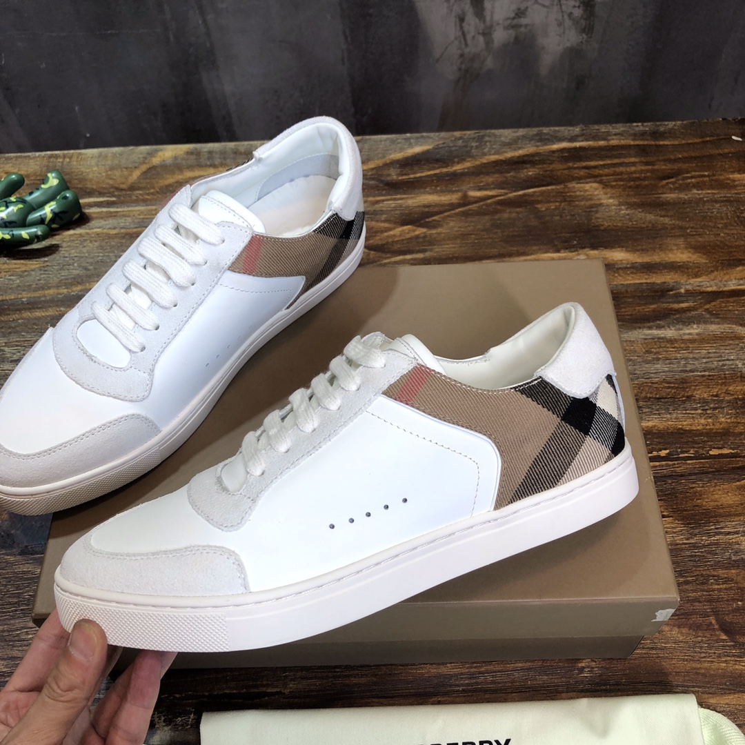 Burberry Leather Suede and House Check Sneakers Optic White - vstockx