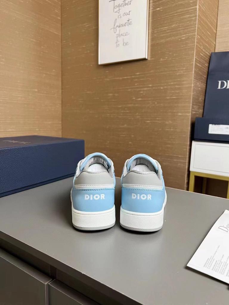 Dior B27 Low Light Blue White and Dior Gray Smooth Calfskin with Beige and Black Dior Oblique Jacquard - vstockx