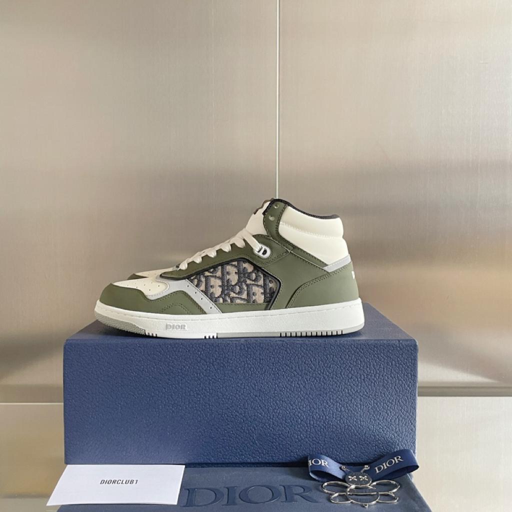 Dior B27 High Olive and Cream Smooth Calfskin with Beige and Black Dior Oblique Jacquard - vstockx