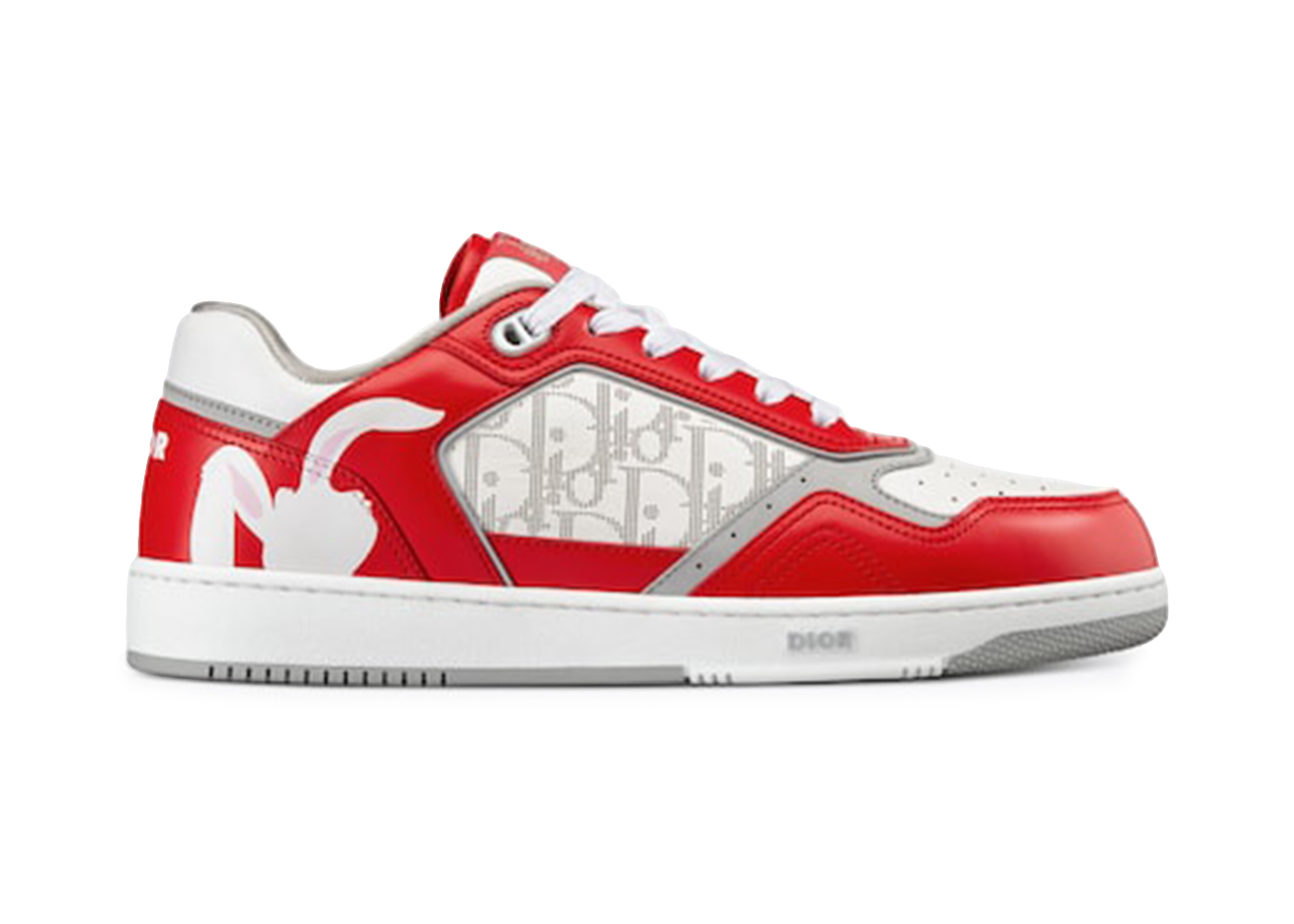 Dior B27 Low ERL Red and White Smooth Calfskin and White Dior Oblique Galaxy Leather with Rabbit Motif - vstockx