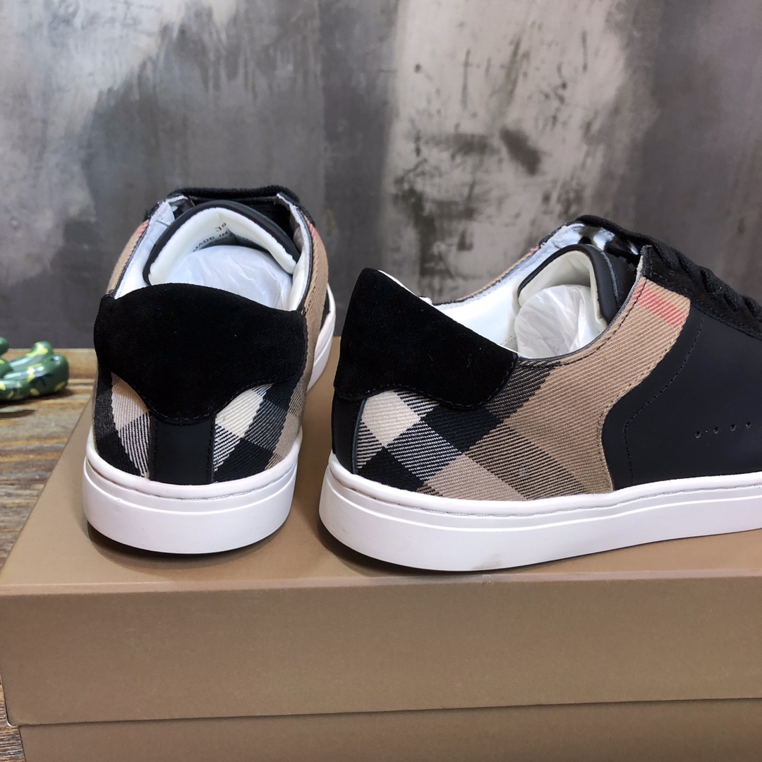 Burberry Leather Suede and House Check Sneakers Black Archive Beige White - vstockx