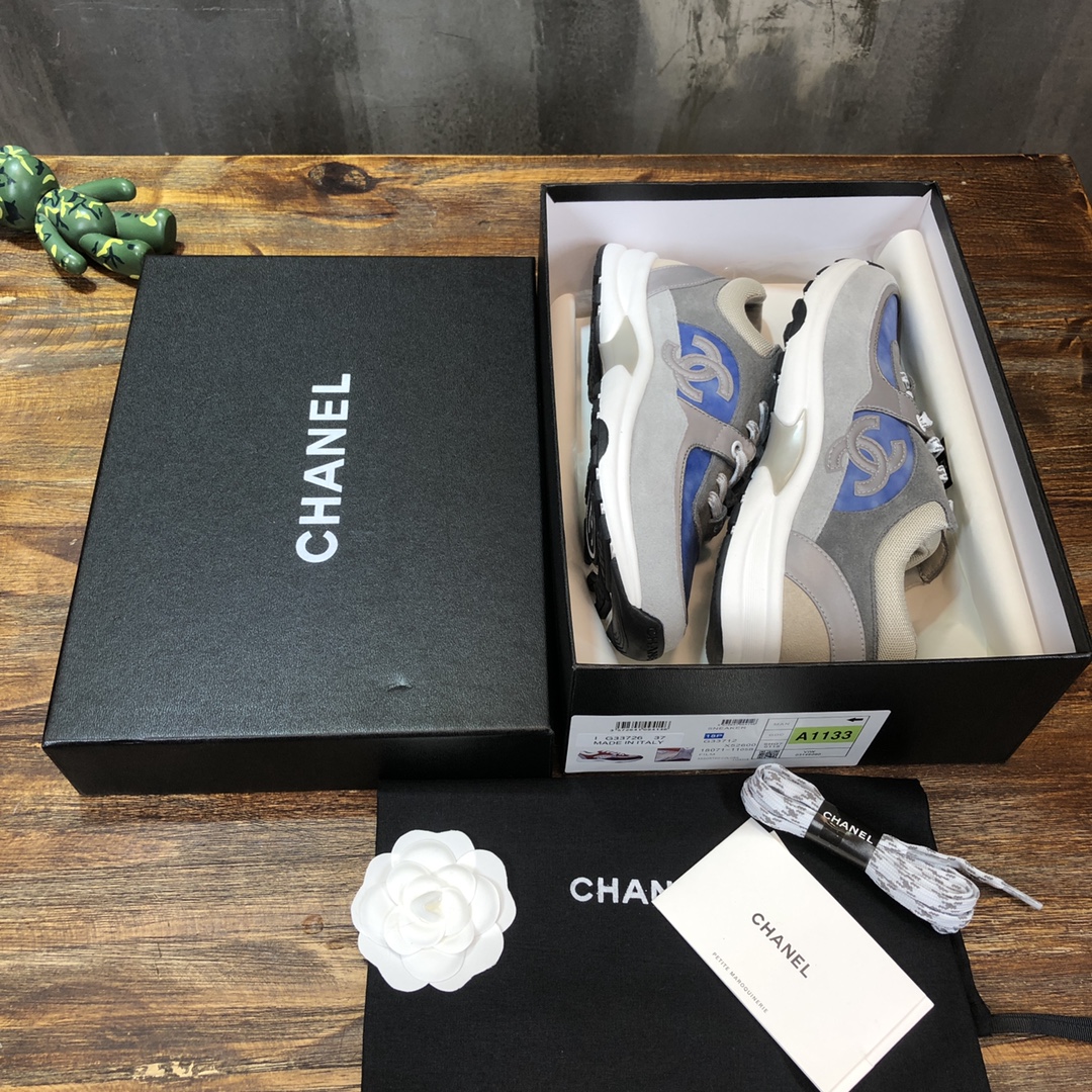 Chanel Fabric & Suede Calfskin Low Top Sneaker 44 - vstockx