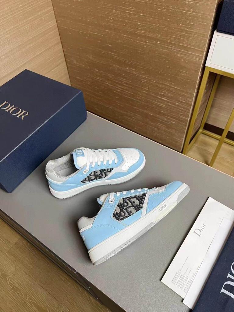 Dior B27 Low Light Blue White and Dior Gray Smooth Calfskin with Beige and Black Dior Oblique Jacquard - vstockx