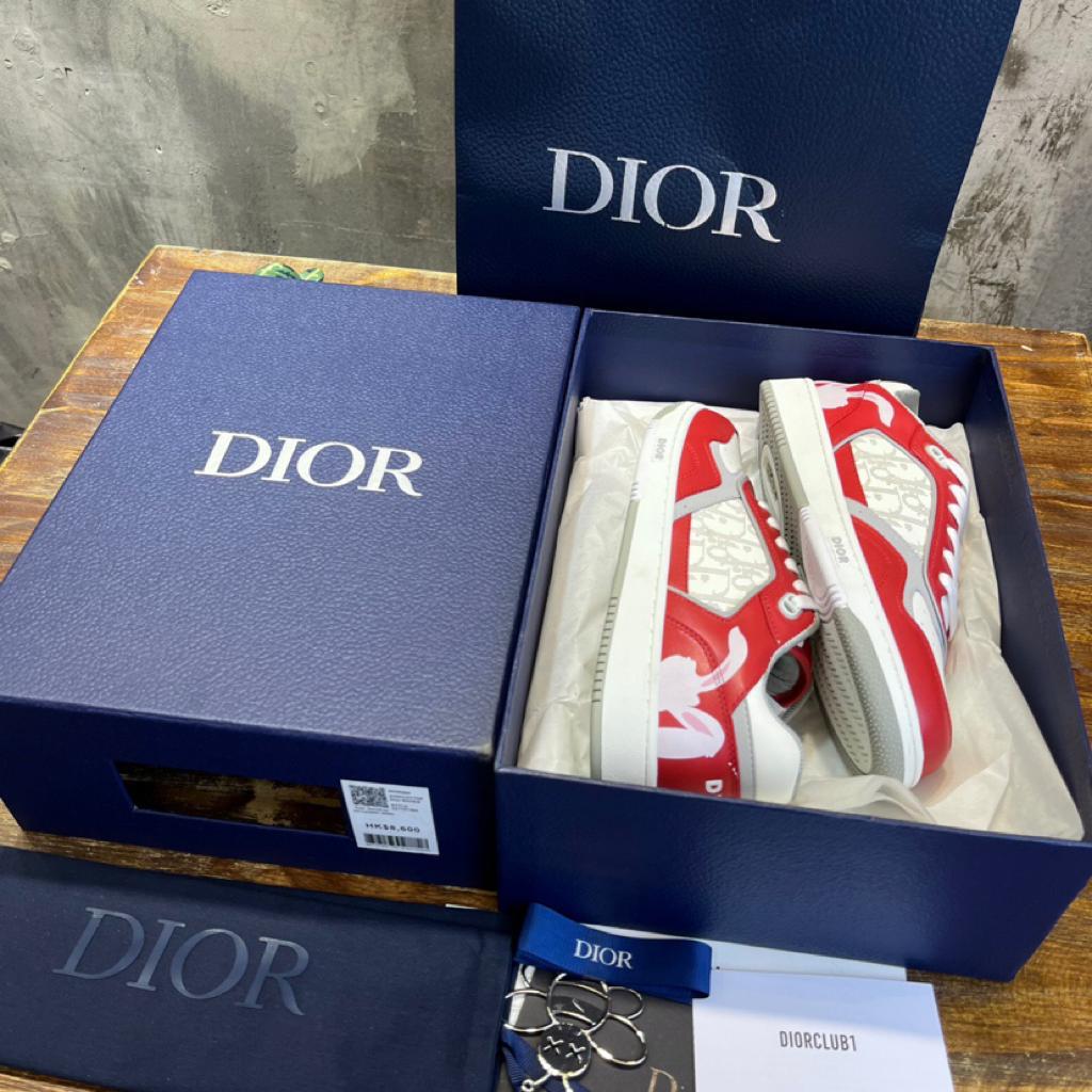 Dior B27 Low ERL Red and White Smooth Calfskin and White Dior Oblique Galaxy Leather with Rabbit Motif - vstockx