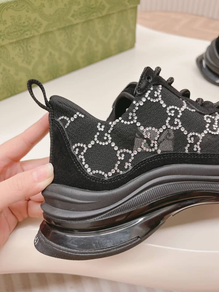 Gucci Women's Run GG crystal sneaker Black suede trim - vstockx