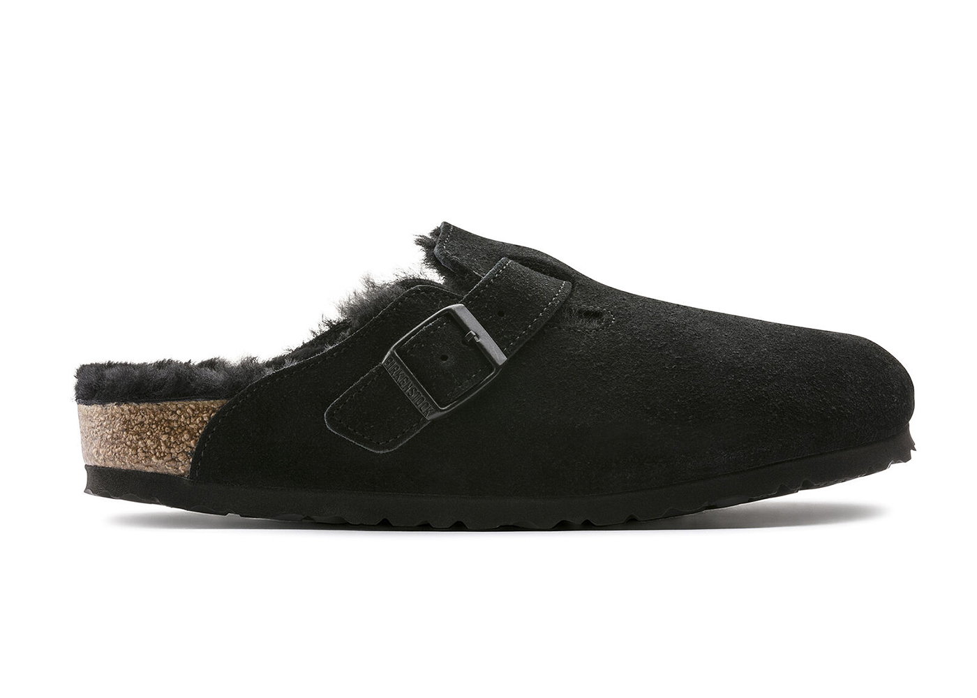 Birkenstock Boston Shearling (Medium/Narrow Fit) Suede Leather Black - vstockx