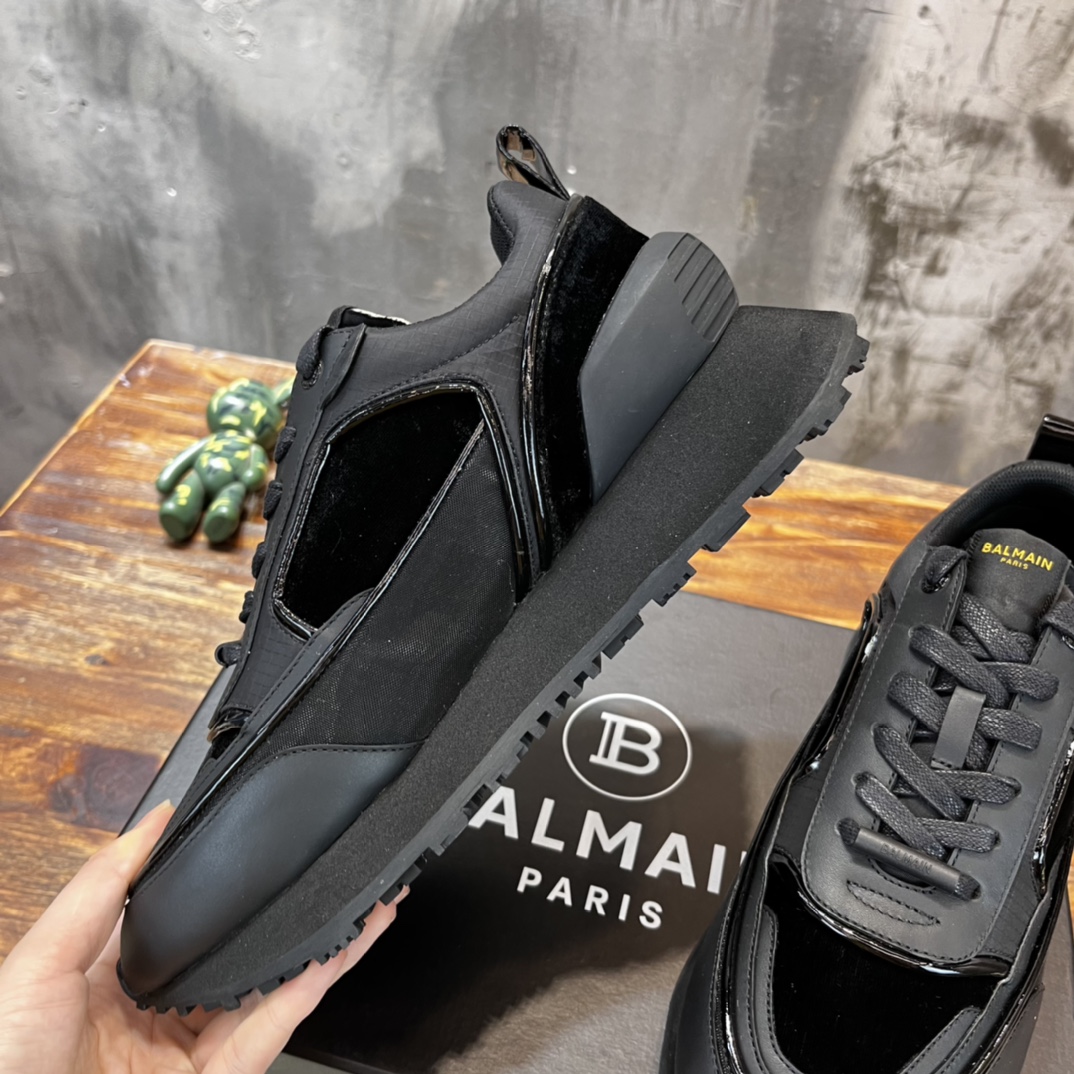 Balmain Velvet nylon and mesh low-top Racer sneaker 20 - vstockx