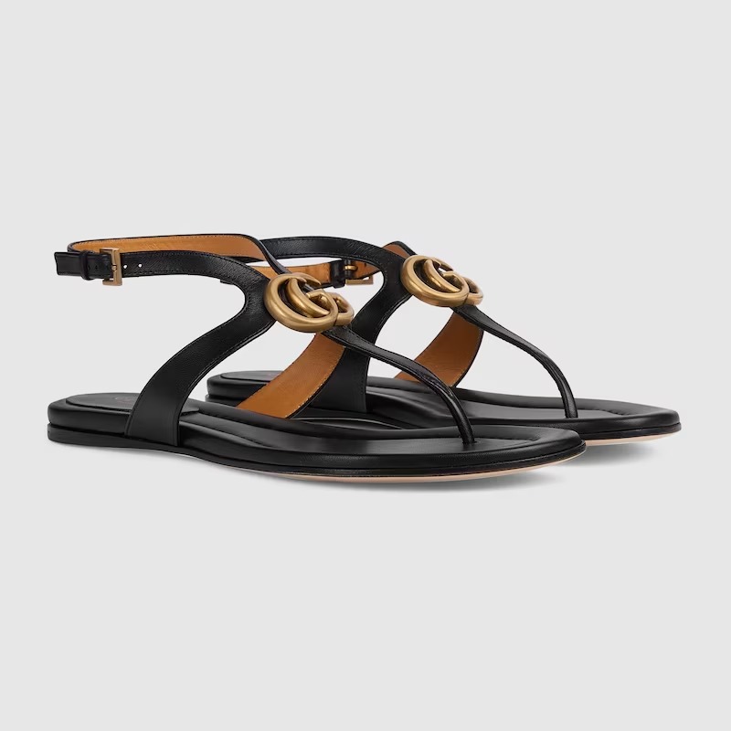 Gucci Women's Double G thong sandal Black leather - vstockx