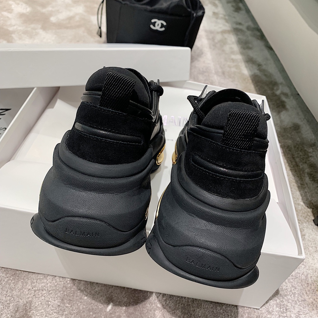 Balmain B-Bold Low-Top Black Gold - vstockx