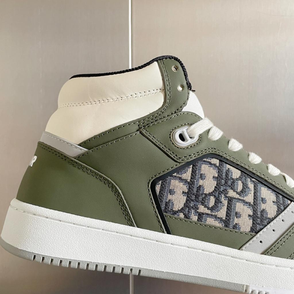 Dior B27 High Olive and Cream Smooth Calfskin with Beige and Black Dior Oblique Jacquard - vstockx
