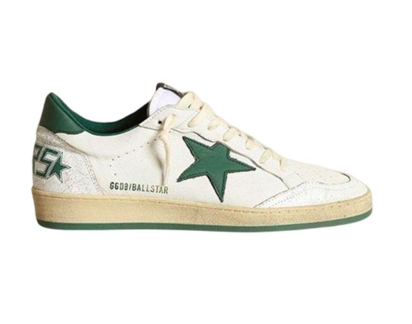 Golden Goose Ball Star leather low side lace-up fashion board shoes white green - vstockx