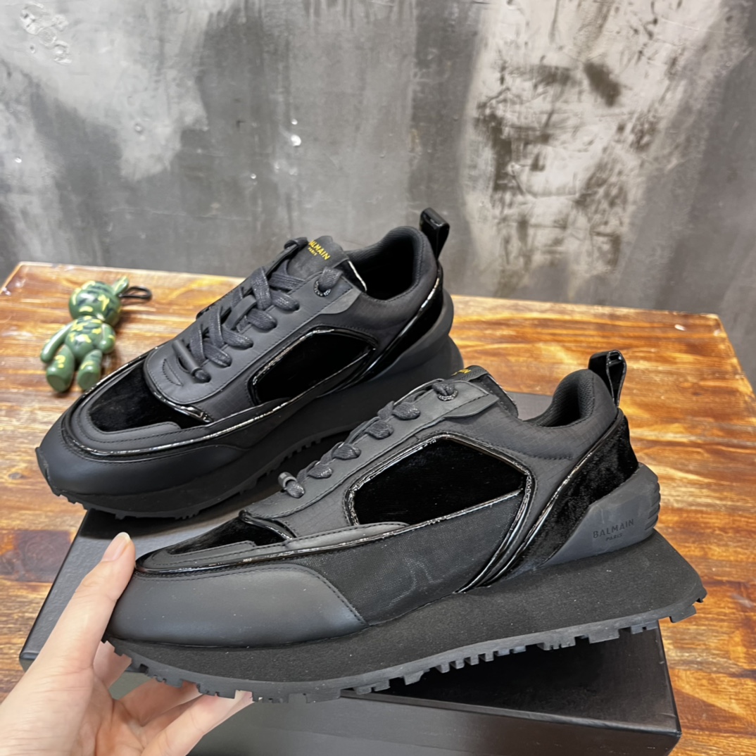 Balmain Velvet nylon and mesh low-top Racer sneaker 20 - vstockx