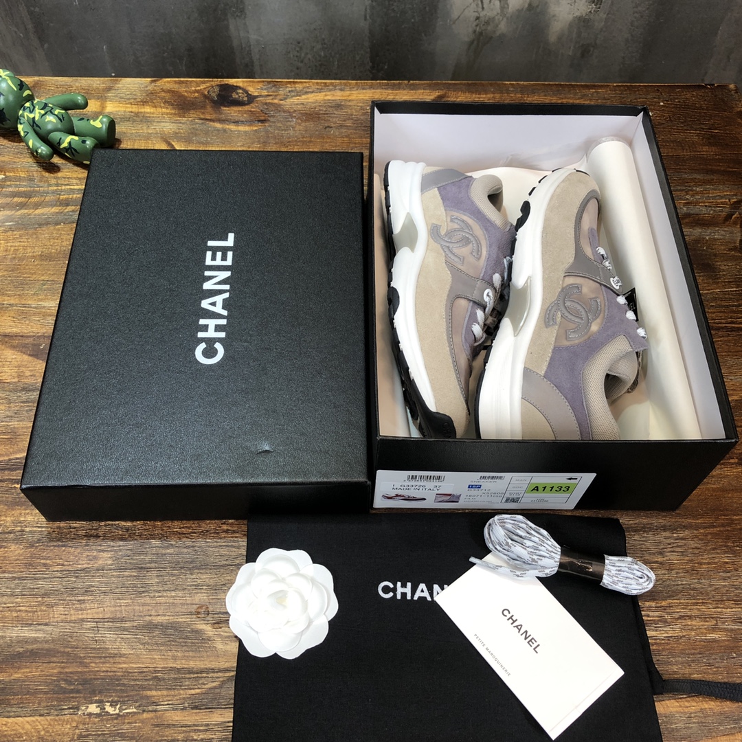 Chanel Fabric & Suede Calfskin Low Top Sneaker 46 - vstockx