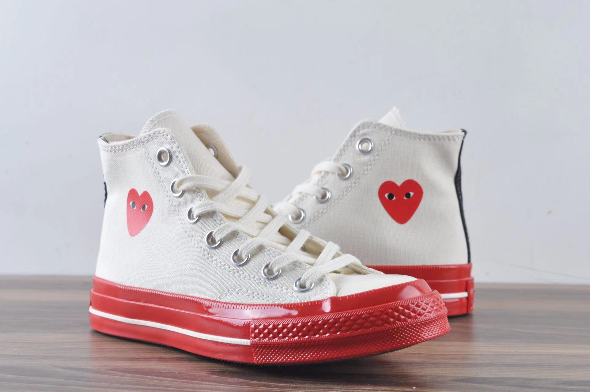 Converse Chuck Taylor All-Star 70 Hi Comme des Garcons PLAY Egret Red Midsole - vstockx