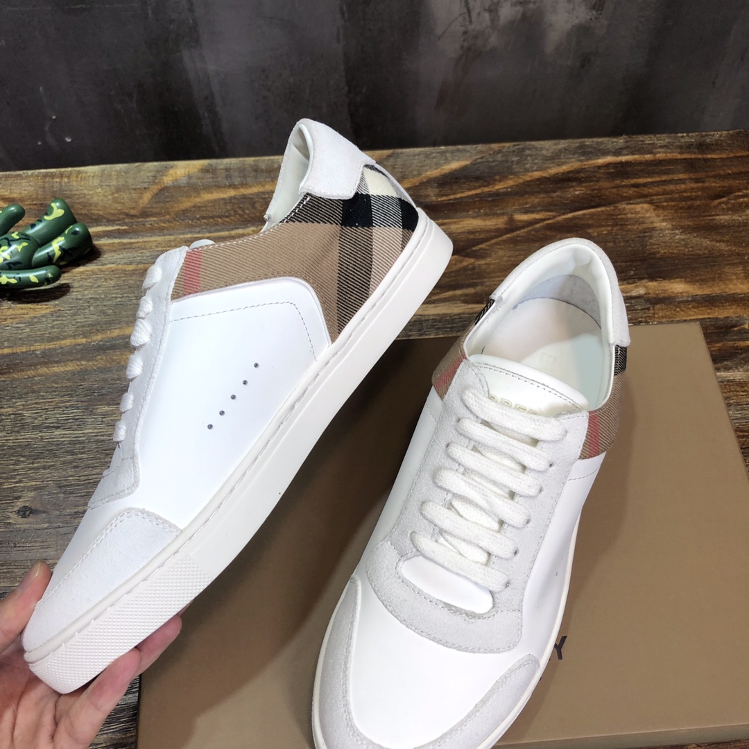 Burberry Leather Suede and House Check Sneakers Optic White - vstockx