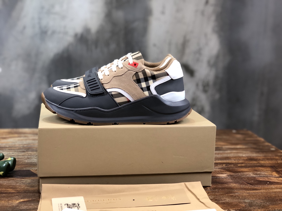 Burberry Ramsey Vintage Check Suede Leather Sneakers Grey Archive Beige - vstockx