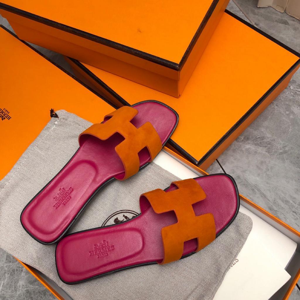 Hermes Oran Sandal Orange Synthetique Suede Goatskin - vstockx