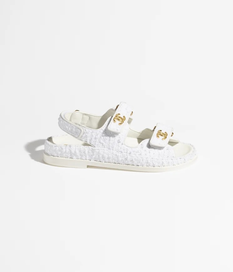 Chanel Tweed Sandal White Cotton - vstockx