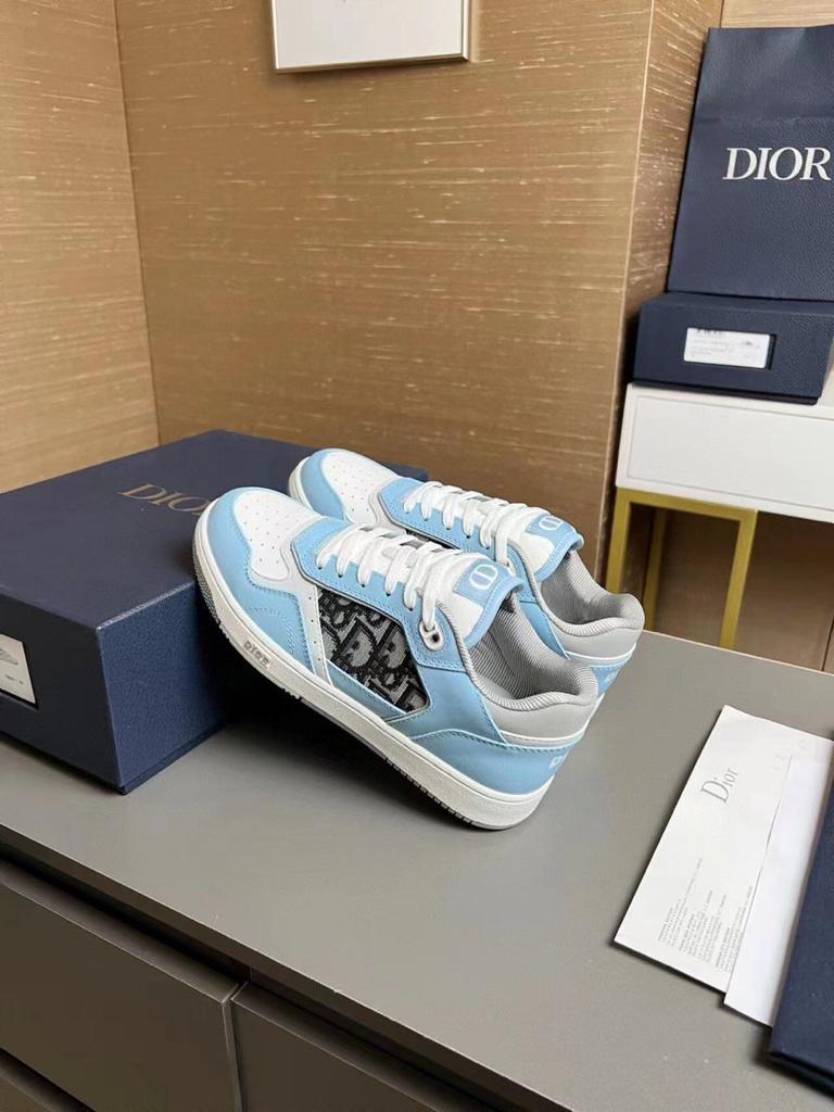 Dior B27 Low Light Blue White and Dior Gray Smooth Calfskin with Beige and Black Dior Oblique Jacquard - vstockx