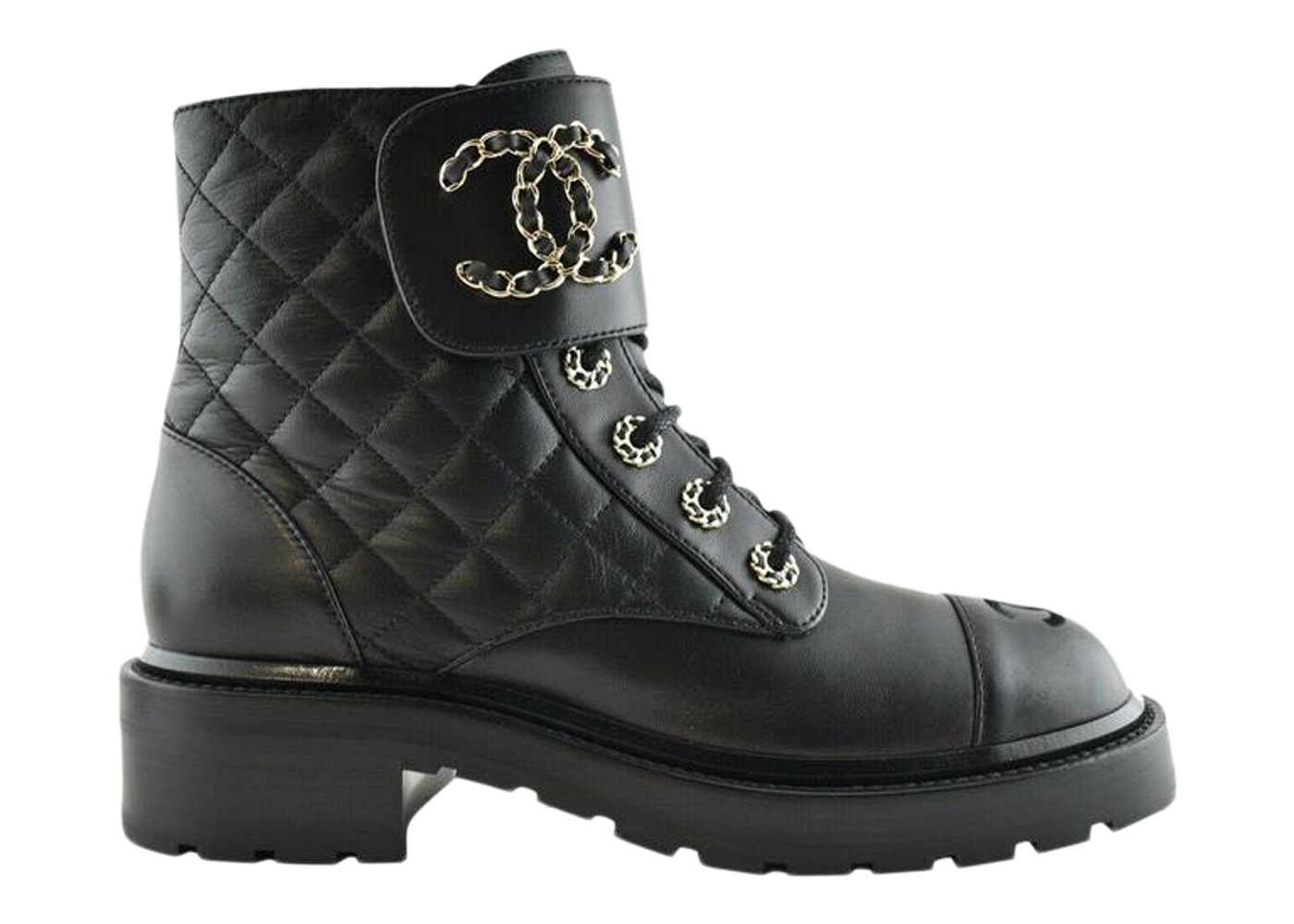 Chanel Quilted Combat Boot Black Leather - vstockx