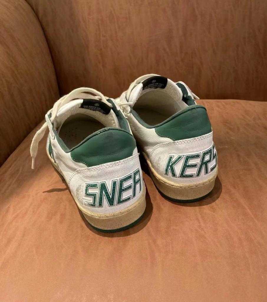 Golden Goose Ball Star leather low side lace-up fashion board shoes white green - vstockx