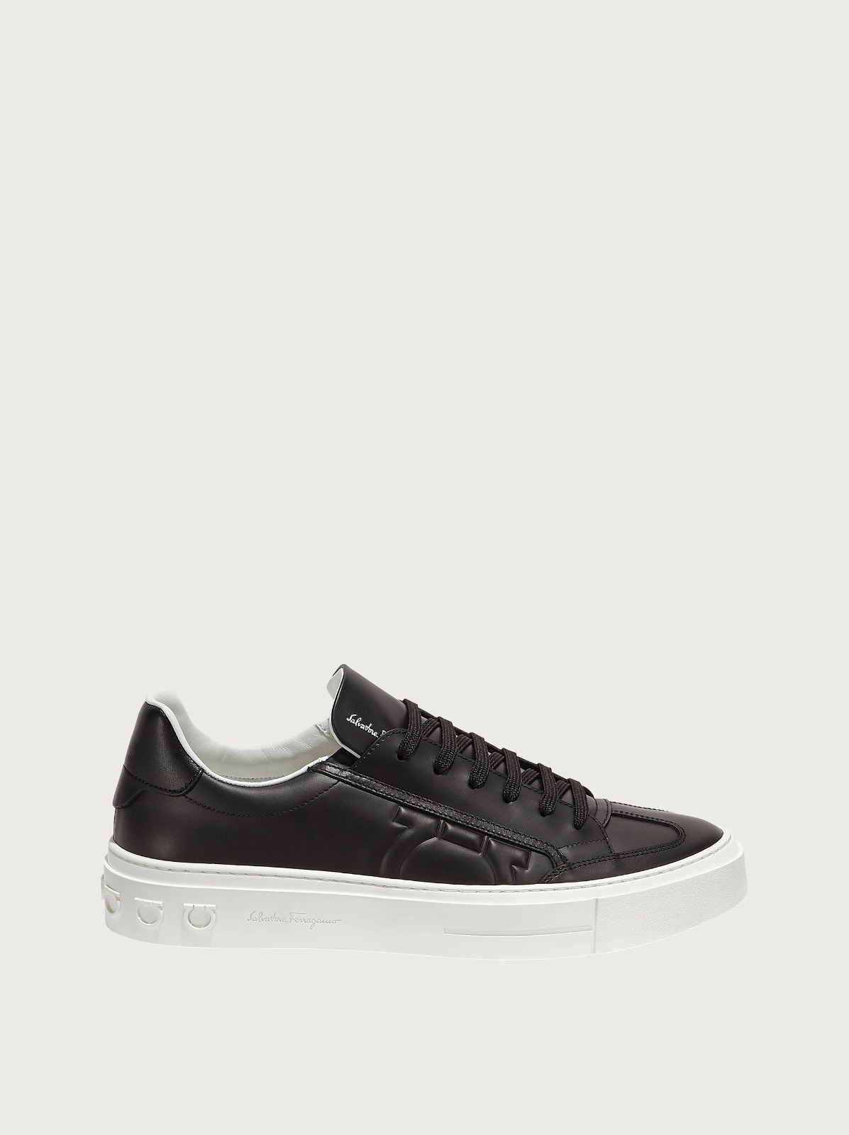 Ferragamo Gancini sneaker calfskin and sued White Black - vstockx