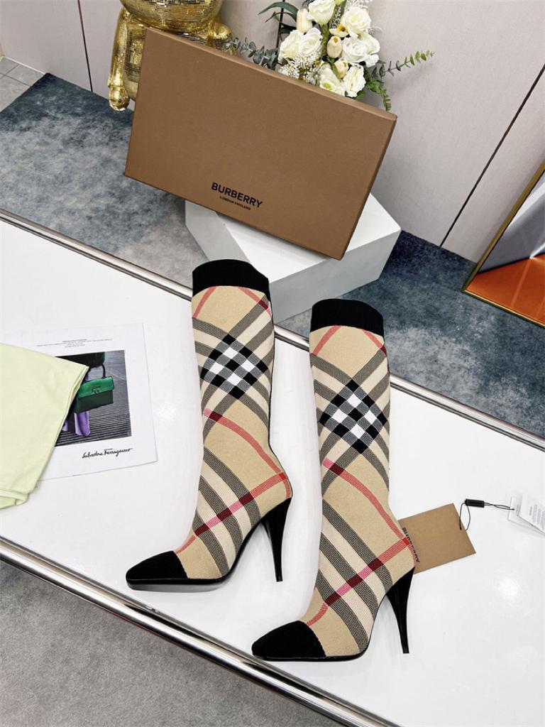 Burberry Knitted Check Sock Boots Heel height: 10.5cm/4.1in - vstockx