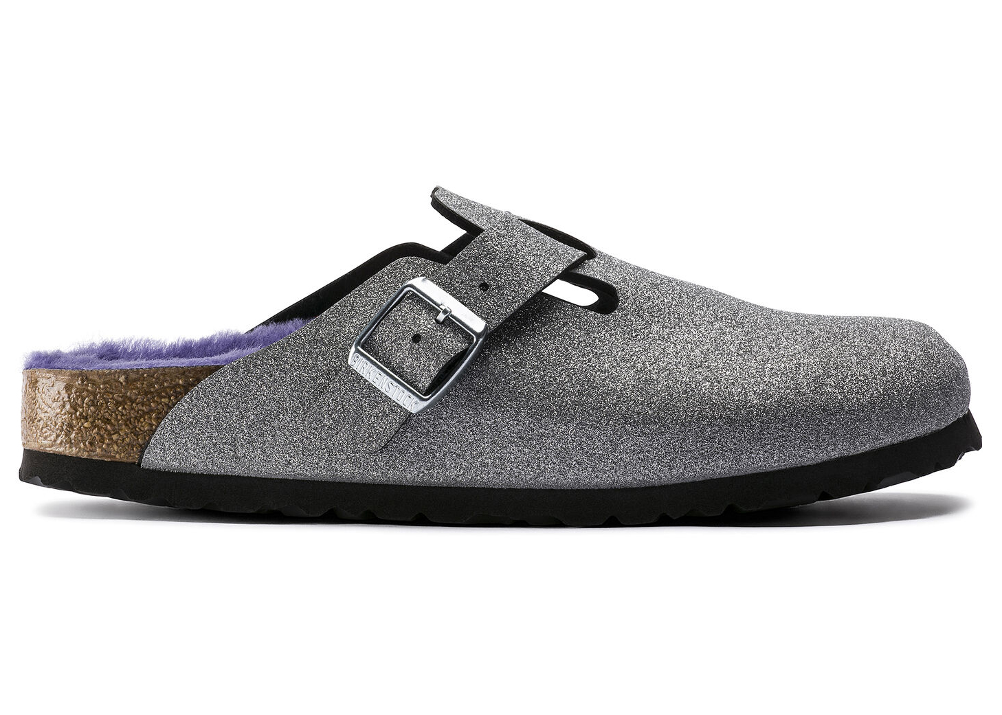 Birkenstock Boston Shearling Birko-Flor Glitter Dust Silver - vstockx