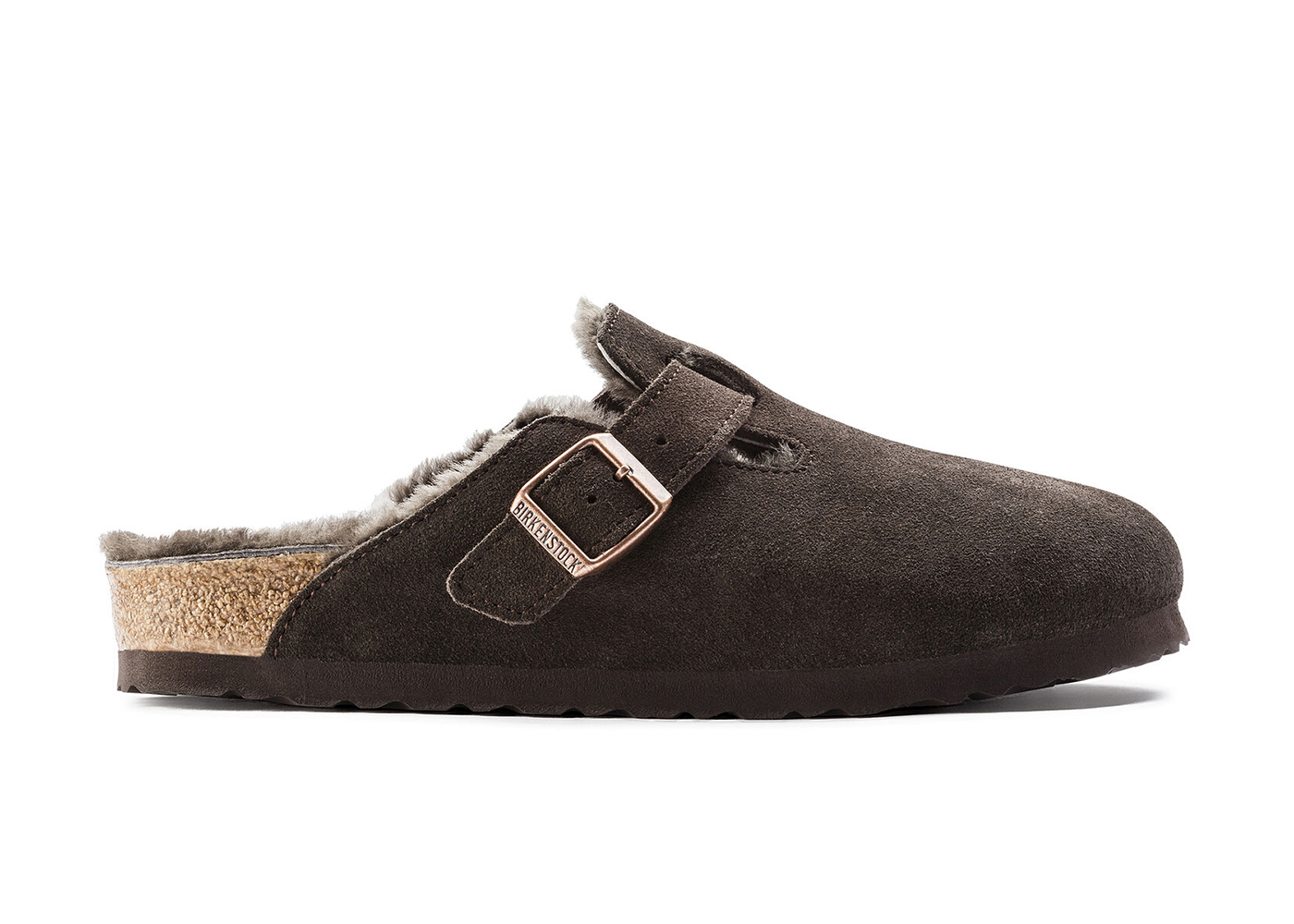 Birkenstock Boston Shearling Suede Leather Mocha - vstockx