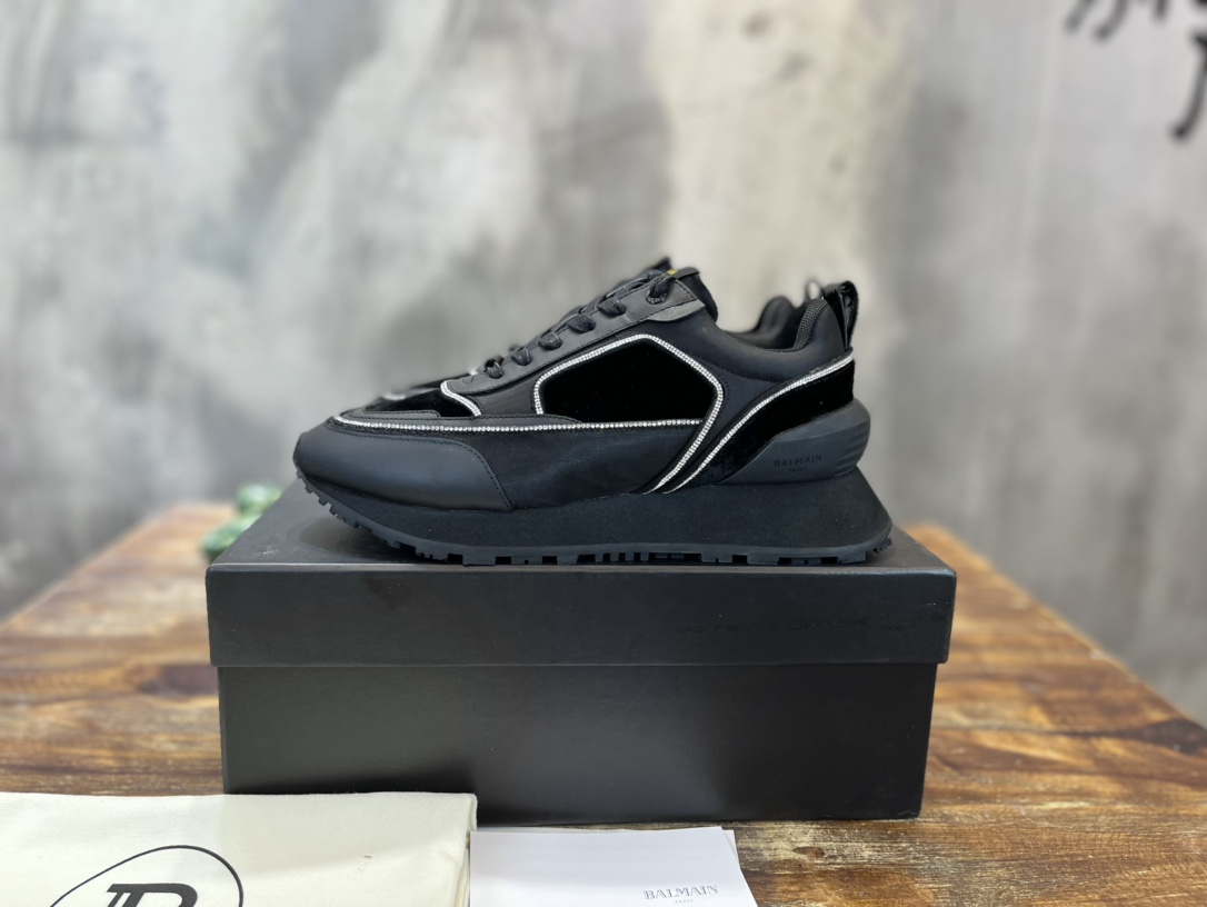 Balmain Velvet nylon and mesh low-top Racer sneaker 23 - vstockx