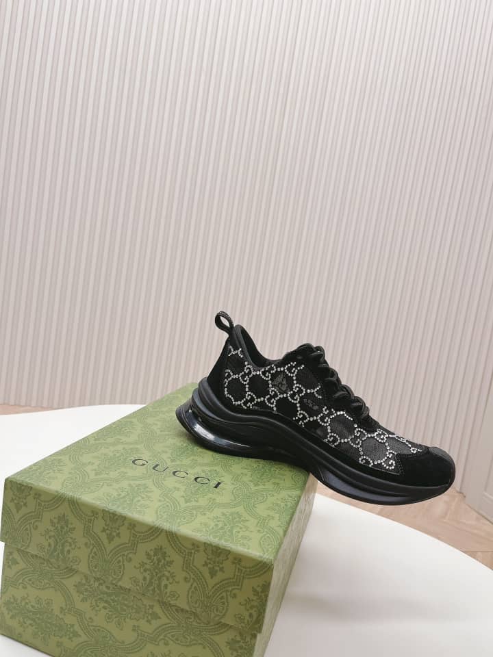Gucci Women's Run GG crystal sneaker Black suede trim - vstockx