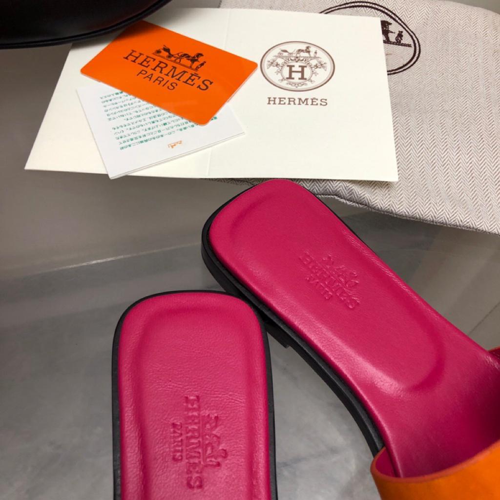 Hermes Oran Sandal Orange Synthetique Suede Goatskin - vstockx