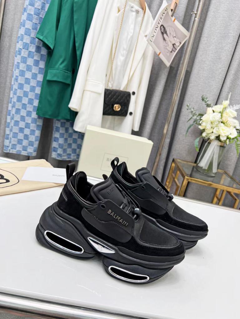 Balmain B-Bold Low-Top Black Suede - vstockx