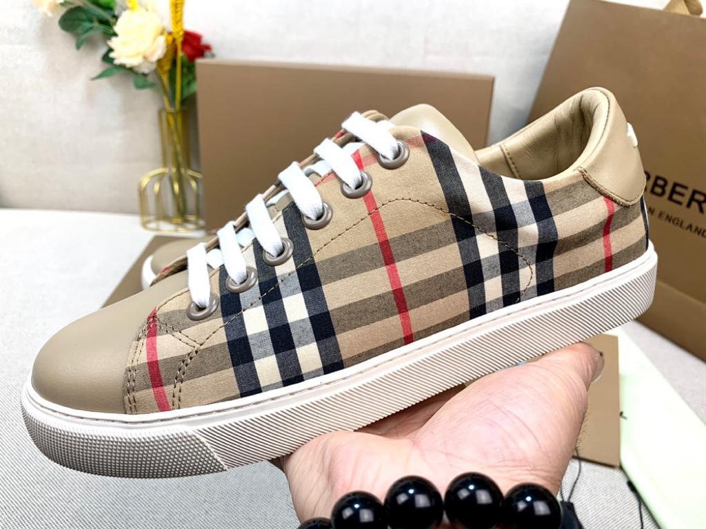 Burberry Bio-based Sole Vintage Check and Leather Sneakers Archive Beige (W) - vstockx