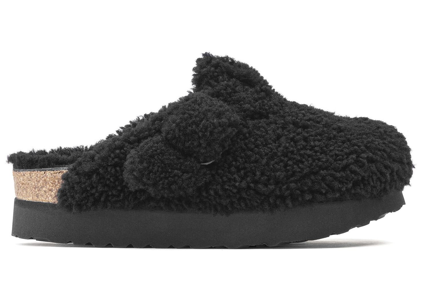 Birkenstock Boston Big Buckle Shearling Teddy Black - vstockx