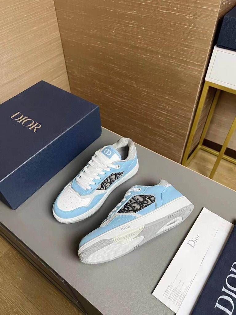Dior B27 Low Light Blue White and Dior Gray Smooth Calfskin with Beige and Black Dior Oblique Jacquard - vstockx