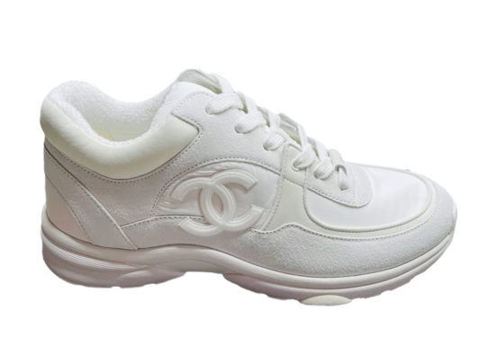Chanel Low Top Trainer Reflective White Suede - vstockx