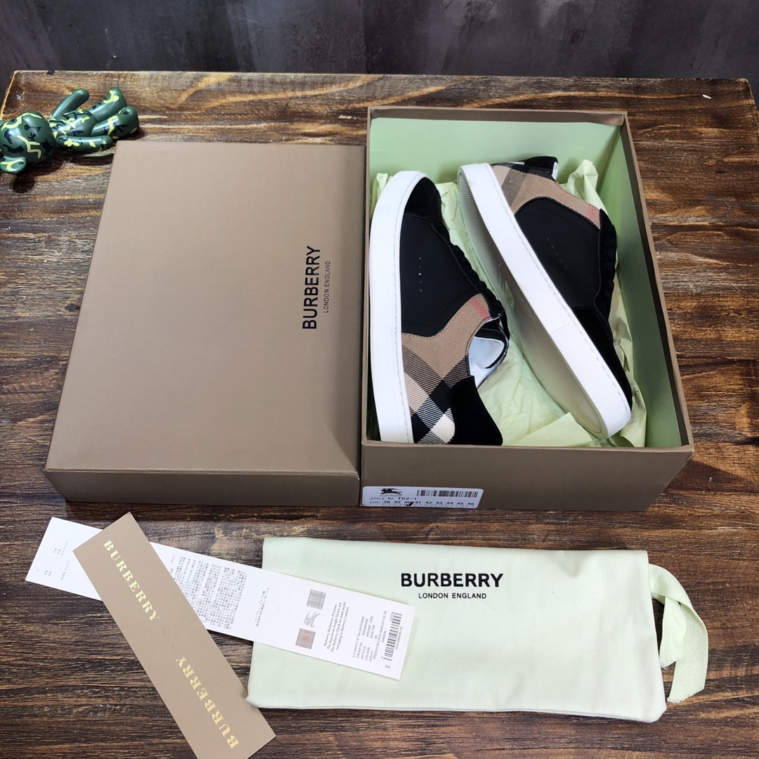 Burberry Leather Suede and House Check Sneakers Black Archive Beige White - vstockx