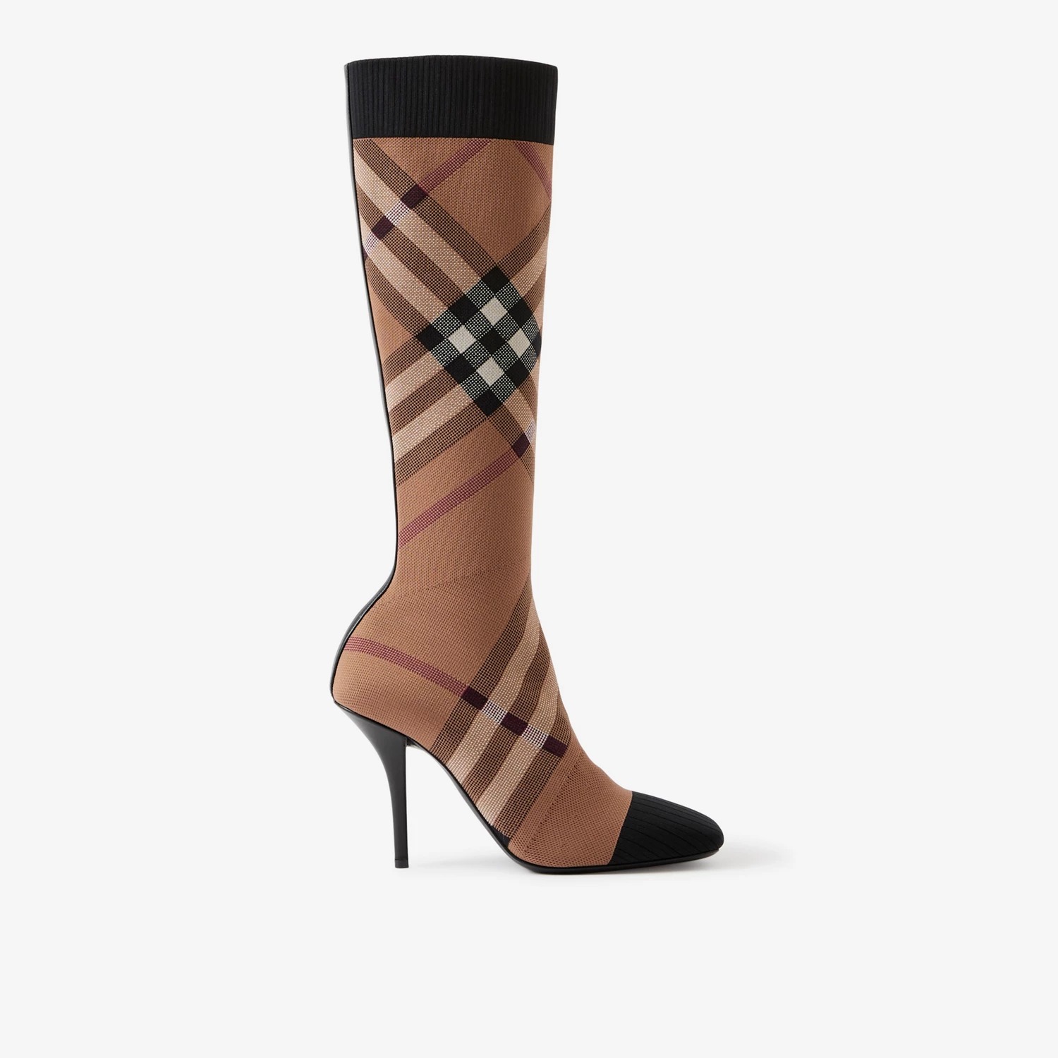 Burberry Knitted Check Sock Boots Birch Brown Heel height: 10.5cm/4.1in - vstockx