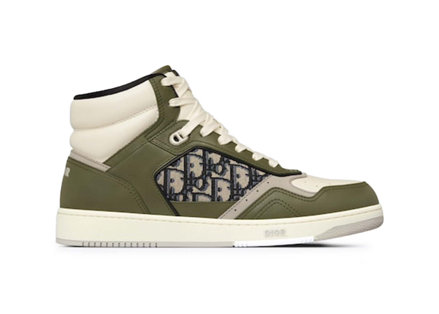 Dior B27 High Olive and Cream Smooth Calfskin with Beige and Black Dior Oblique Jacquard - vstockx
