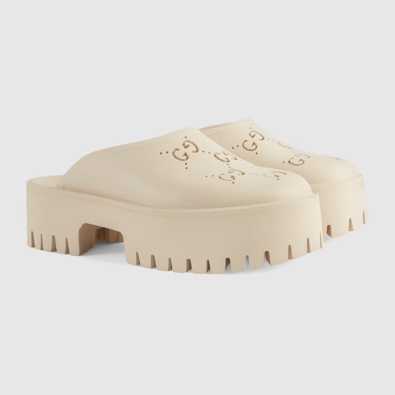 Gucci WOMEN'S PLATFORM PERFORATED G SANDAL - vstockx