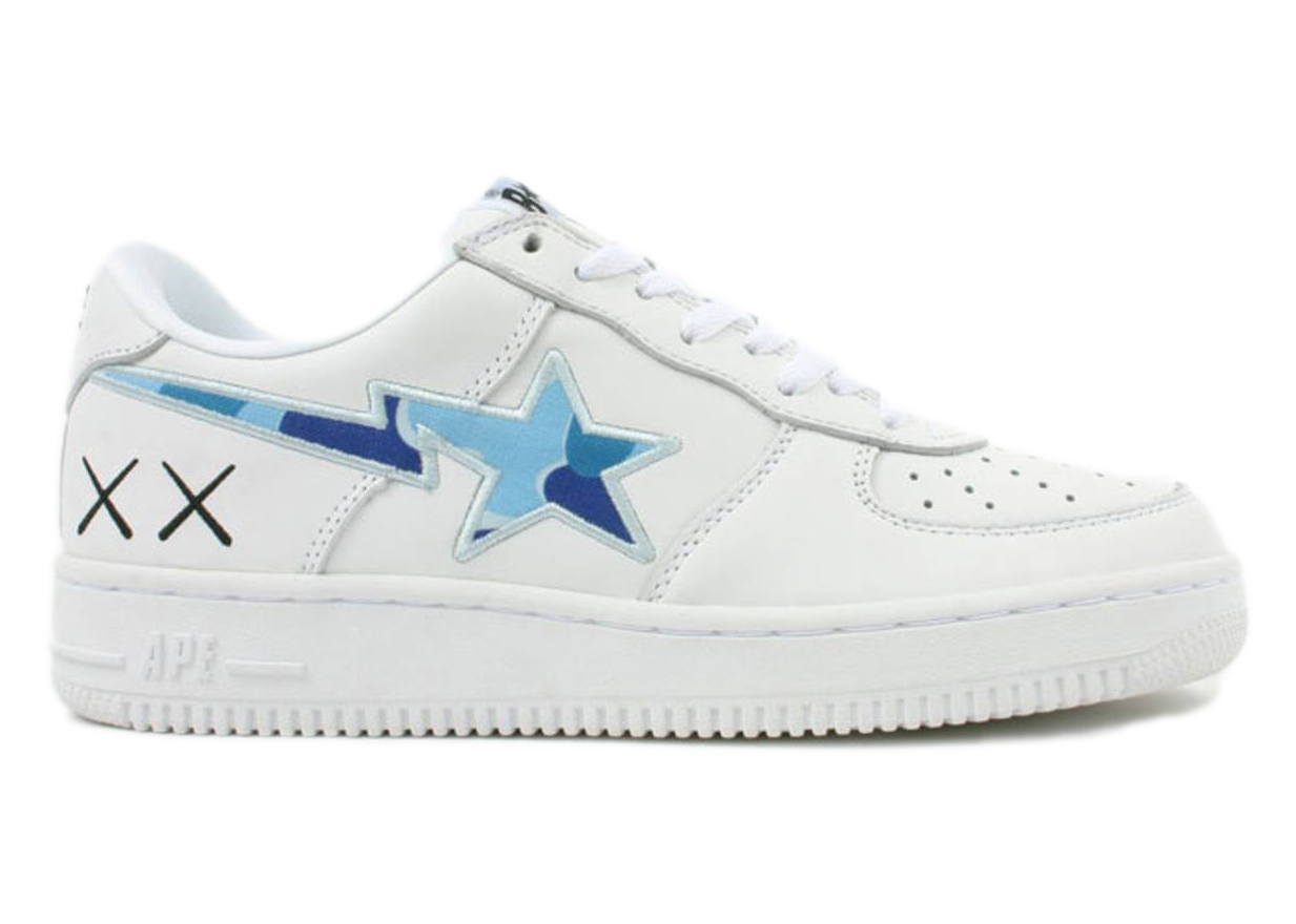 A Bathing Ape Bape Sta Low KAWS White Blue Camo - vstockx