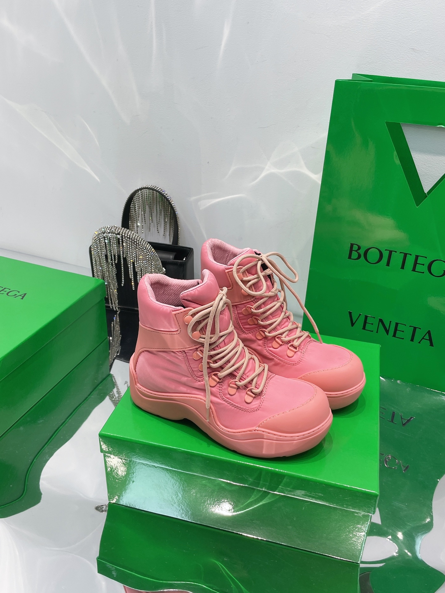 Bottega Veneta Puddle Bomber Lace-up Rubber And Shell Boots 4 - vstockx